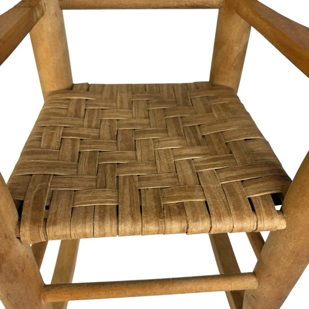 Handmade Wood Rocking Chair made for American Girl Doll Hand Woven Seat 12X16X9”